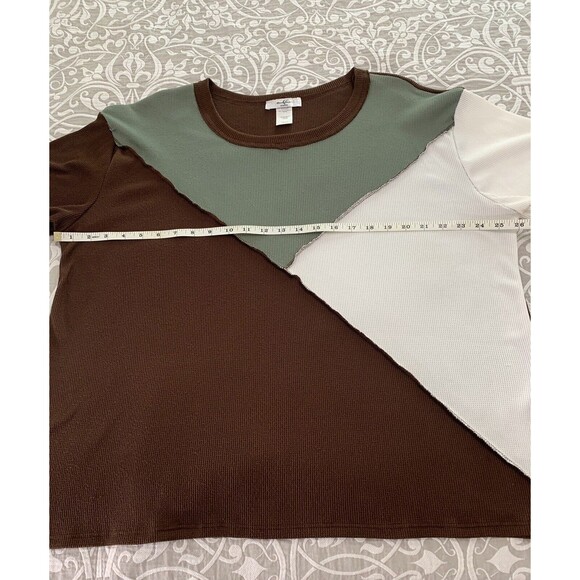 Moa Moa Top Women 1X Multicolor Block T Shirt Waffle Knit USA Cottage Casual NWT - Picture 7 of 9